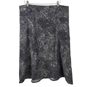 CJ Banks Womens 18W Black Gray Damask Print Stretch A-Line Midi Skirt Plus Size